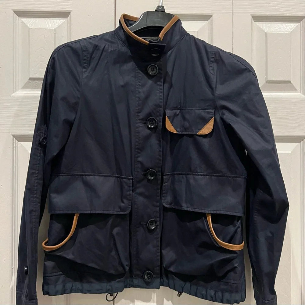 Coach New York Navy Rain Jacket with genuine leather trimming | women’s small - Picture 1 of 10